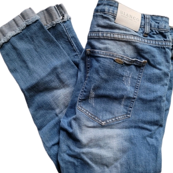 Bianco Denim - Bianco Distressed Blue Boyfriend Cuffed Jeans